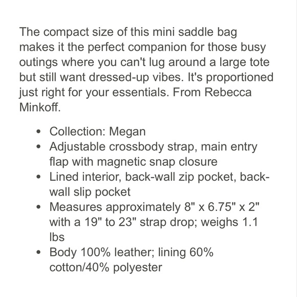 NWT Rebecca Minkoff Megan Mini Saddle Crossbody - Picture 7 of 7